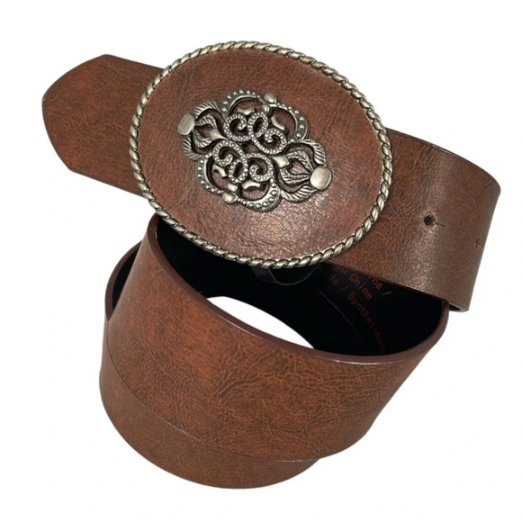 SIGNATURE Levi Strauss Boho Wide Western Belt Brown Vegan Leather Peg & Hole M/L - Picture 2 of 11